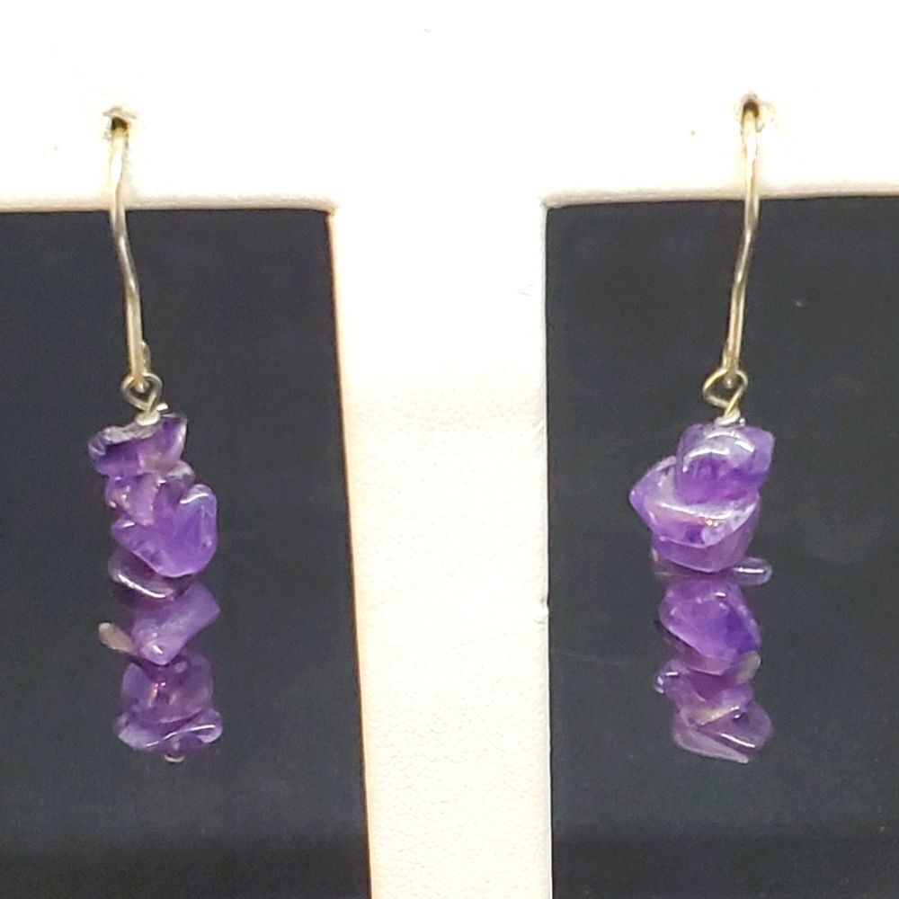 Sterling Silver Amethyst Chip Dangling Earrings